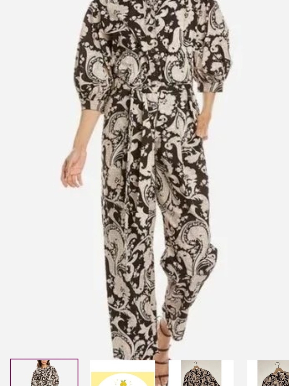 Rebecca Taylor Black and Cream Paisley Jumpsuit